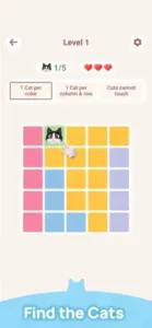 meowdoku level 1 logic puzzle