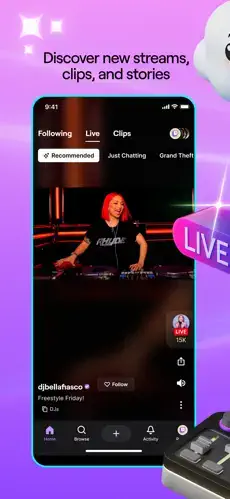 twitch discover live streams clips music dj